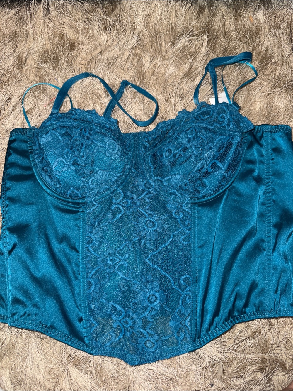 Sincerly Jules Teal Lace Satin Bustier Corset Top